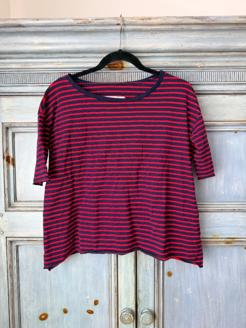 Frank & Eileen Josephien French Stripped Herritage Terry Tee in Navy/Red XS - Picture 4 of 9